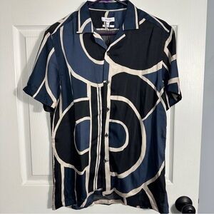 Reiss Deco Geometric Print Shirt, size M, point collar, polyester, new with tags
